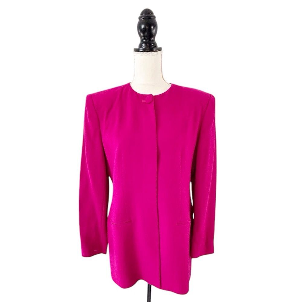 Jones New York Vintage 90s Magenta Pink Wool Collarless Blazer Size 10 - Picture 3 of 11